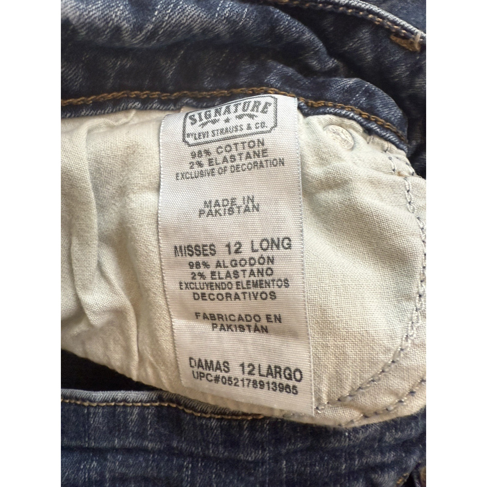 Levi Strauss Signature Mid Rise Straight Jeans Misses 12 Long Dark Wash 0163 - Picture 5 of 12